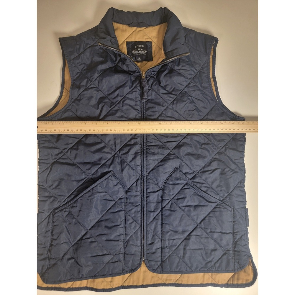 J.Crew Authentic Outerwear Navy Blue Quilted Vest Mens Small Diamond Quilt Zip - Picture 2 of 7